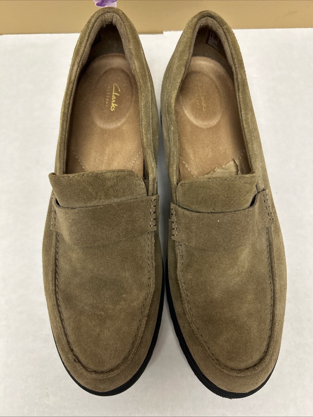 Womens Clarks Suede Olive/tan Loafers - 11 Medium